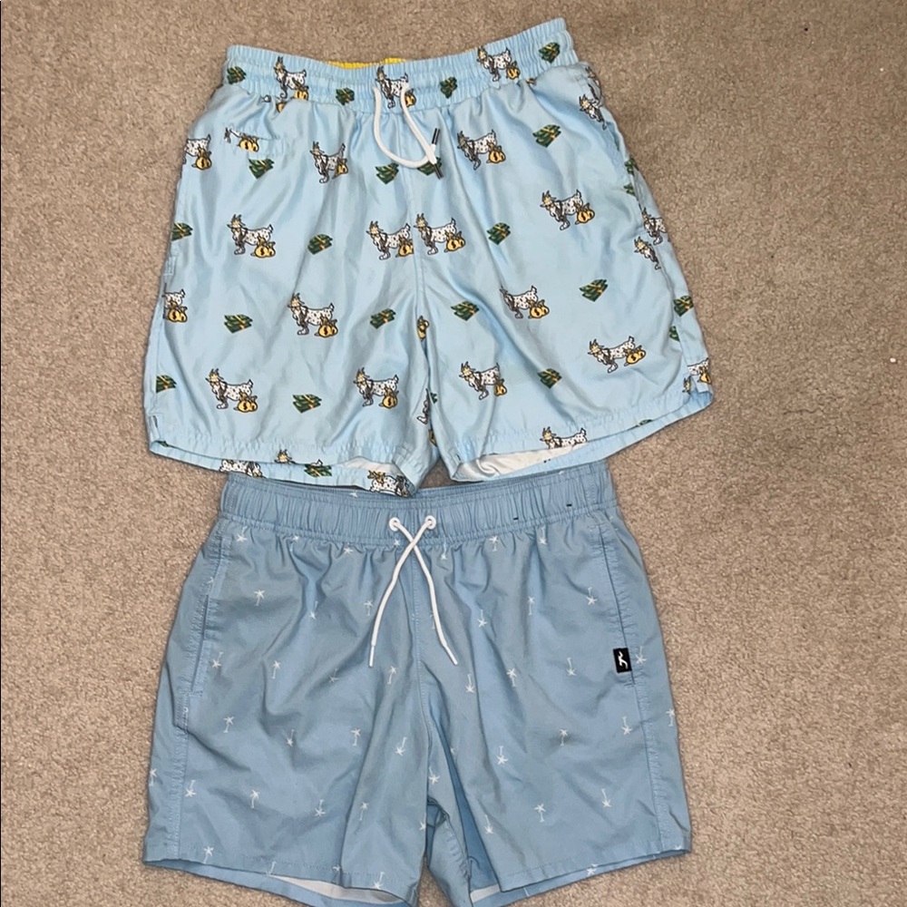 Men’s Blue Patterned Swim Shorts (2 pairs!) size S. Goat brand/Hollister brand.